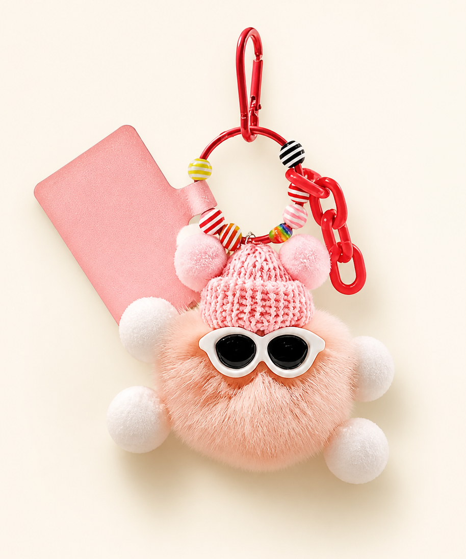 Pom-Pom Beanie Bag Charm — second charm detail