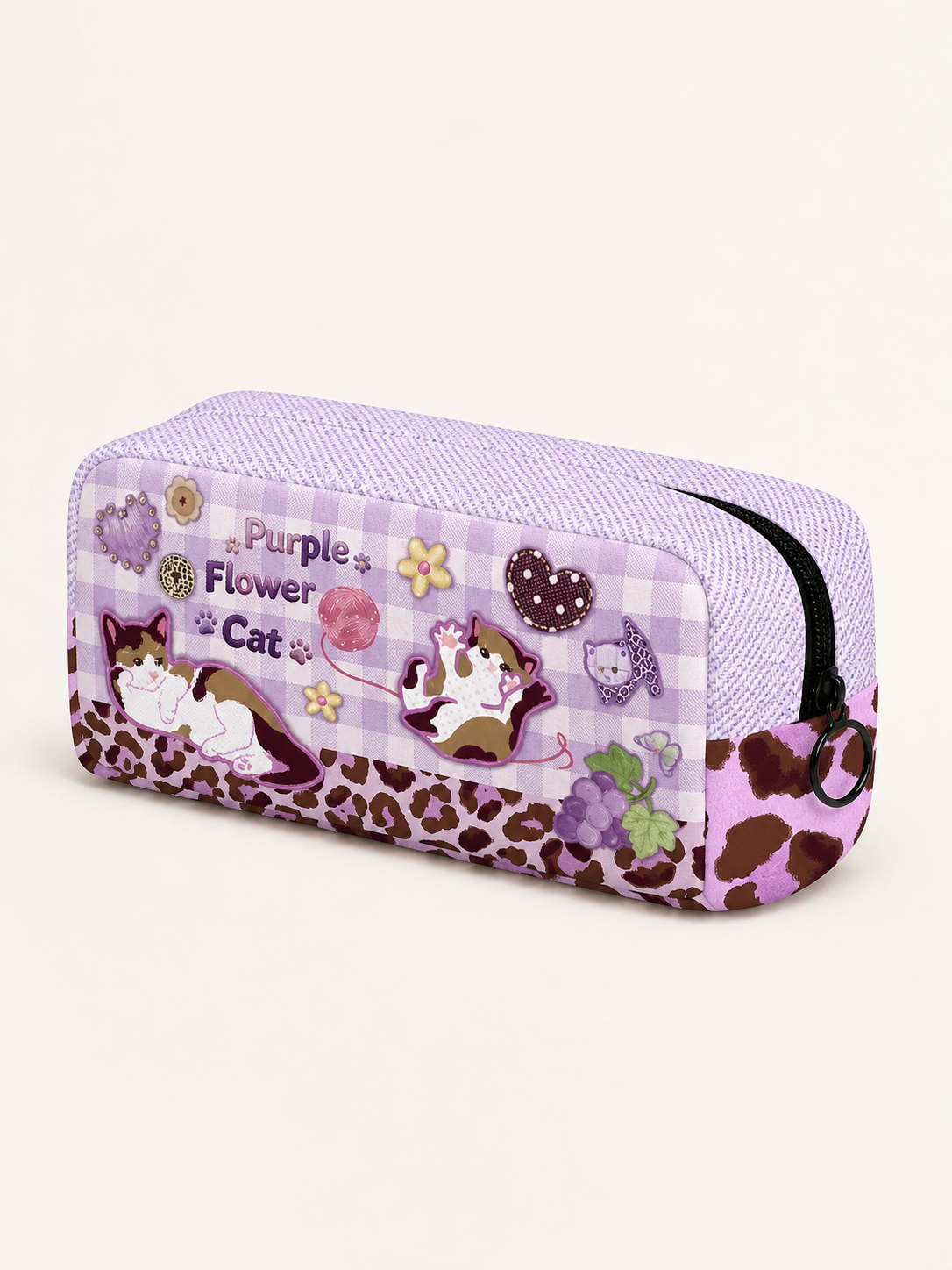 Purple Cat Canvas Box Pencil Case — back view