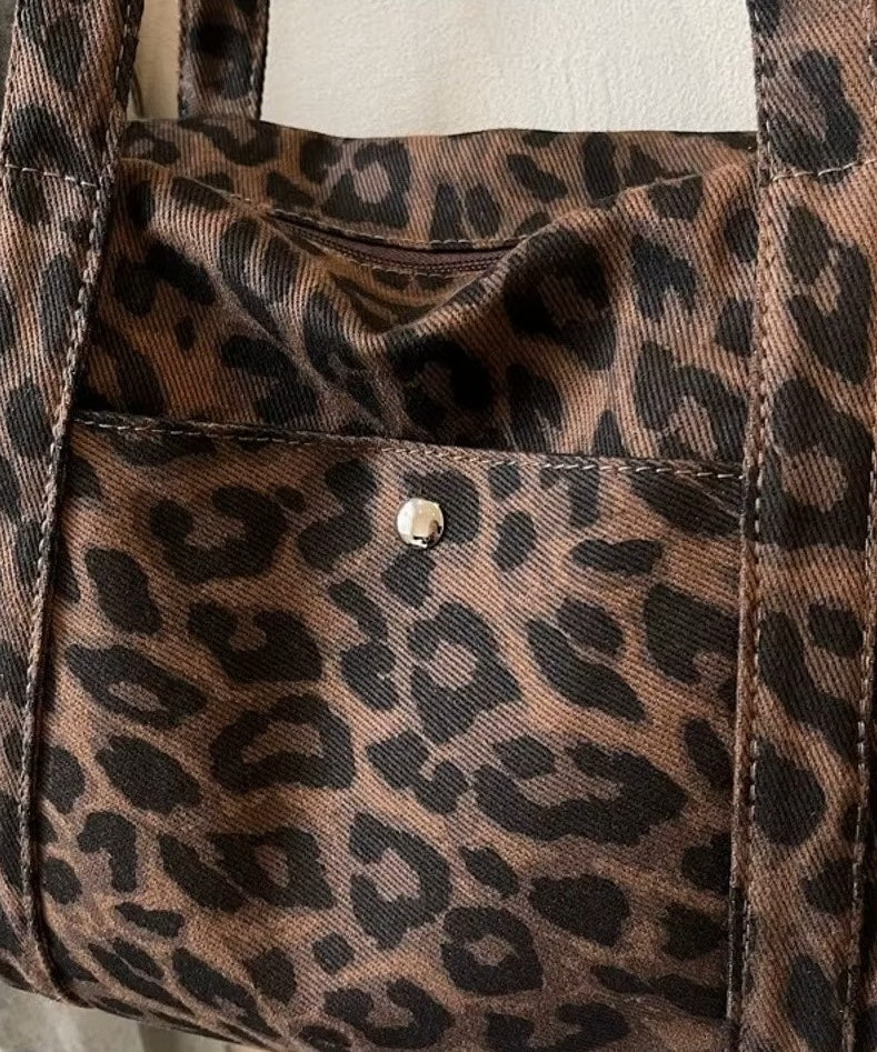 Borsa tote in tela leopardata rétro