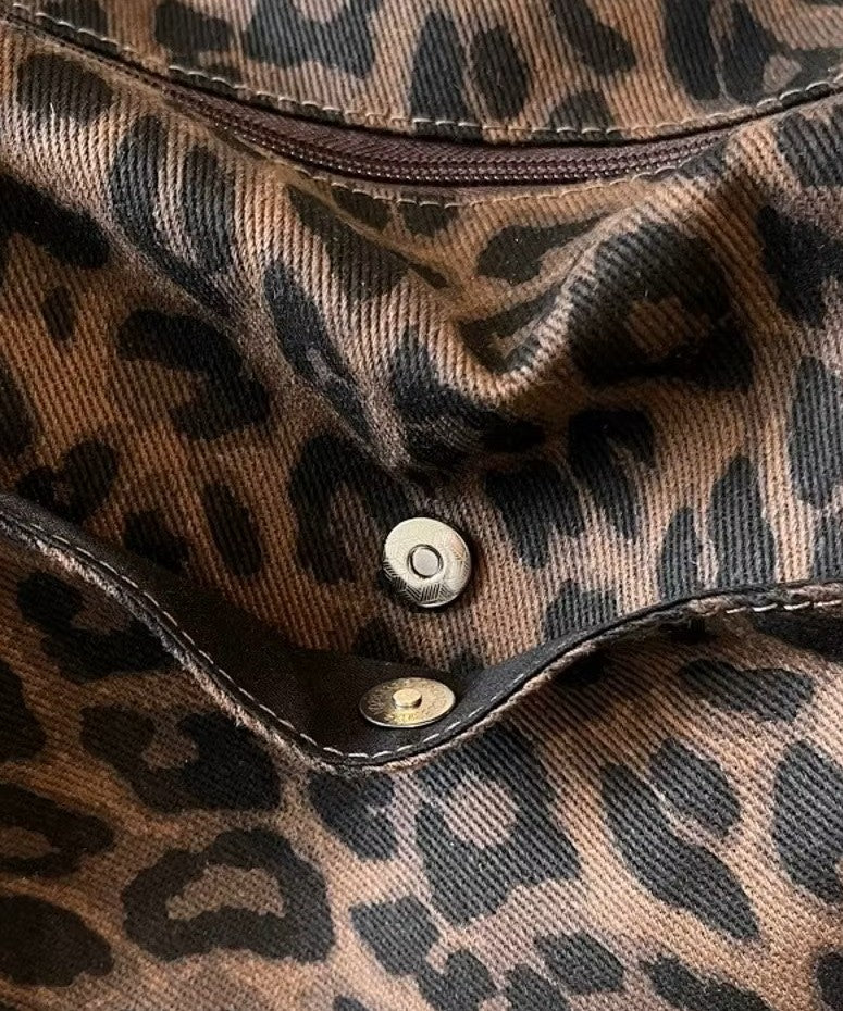 Borsa tote in tela leopardata rétro