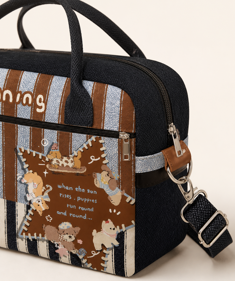 Running Puppy Canvas Travel Bag — strap detail