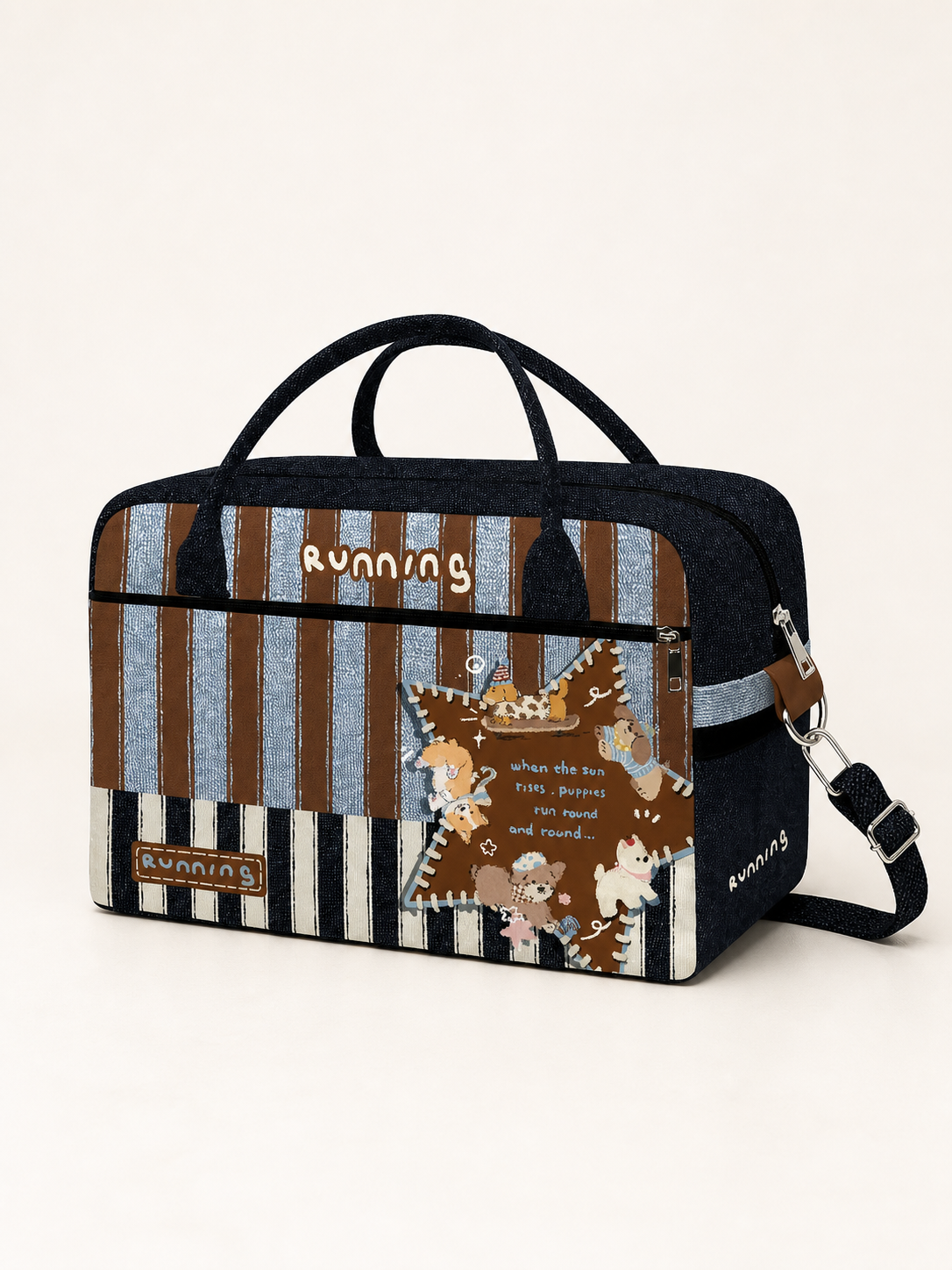 Running Puppy Canvas Travel Bag — back view