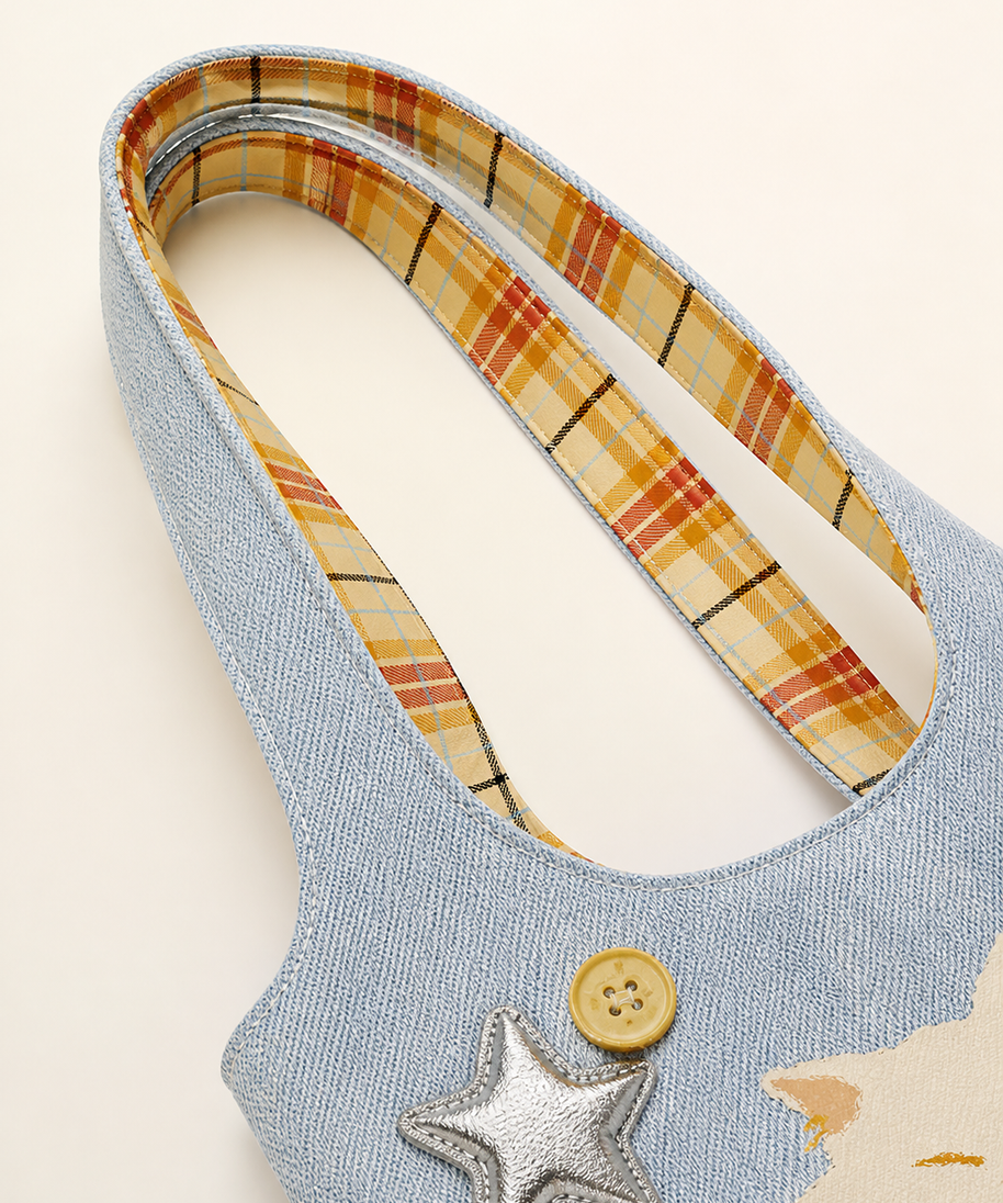 Sleepy Cat Canvas Shoulder Bag — handle detail