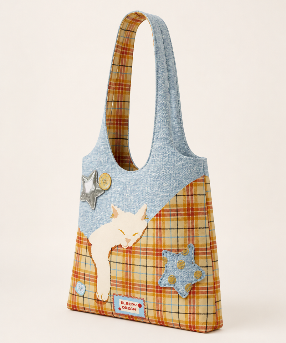 Sleepy Cat Canvas Shoulder Bag — back view