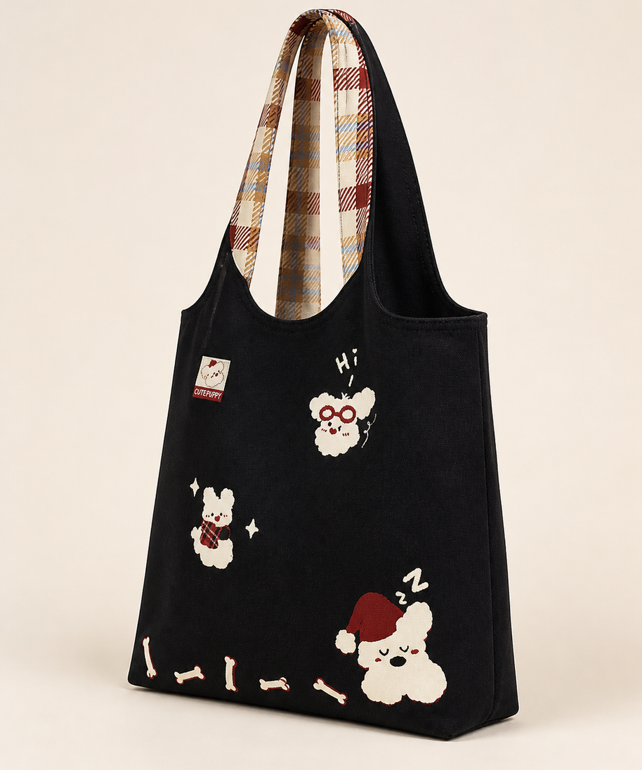 Sleepy Westie Canvas Shoulder Bag — back view