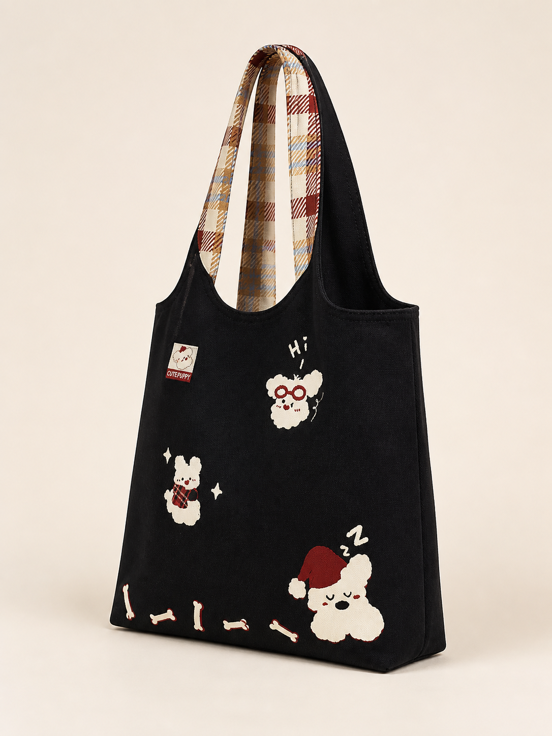 Sleepy Westie Canvas Shoulder Bag — back view
