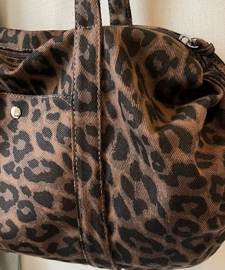 Borsa tote in tela leopardata rétro