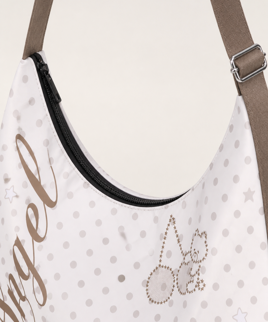 Star Dot Canvas Crossbody Bag — zipper detail