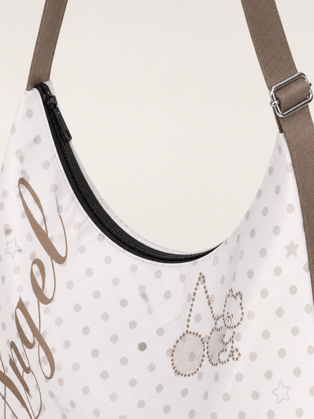 Star Dot Canvas Crossbody Bag — zipper detail