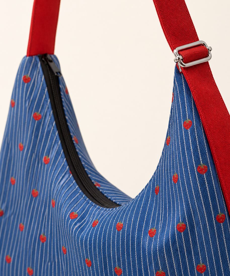 Strawberry Dot Canvas Crossbody Bag — canvas print detail