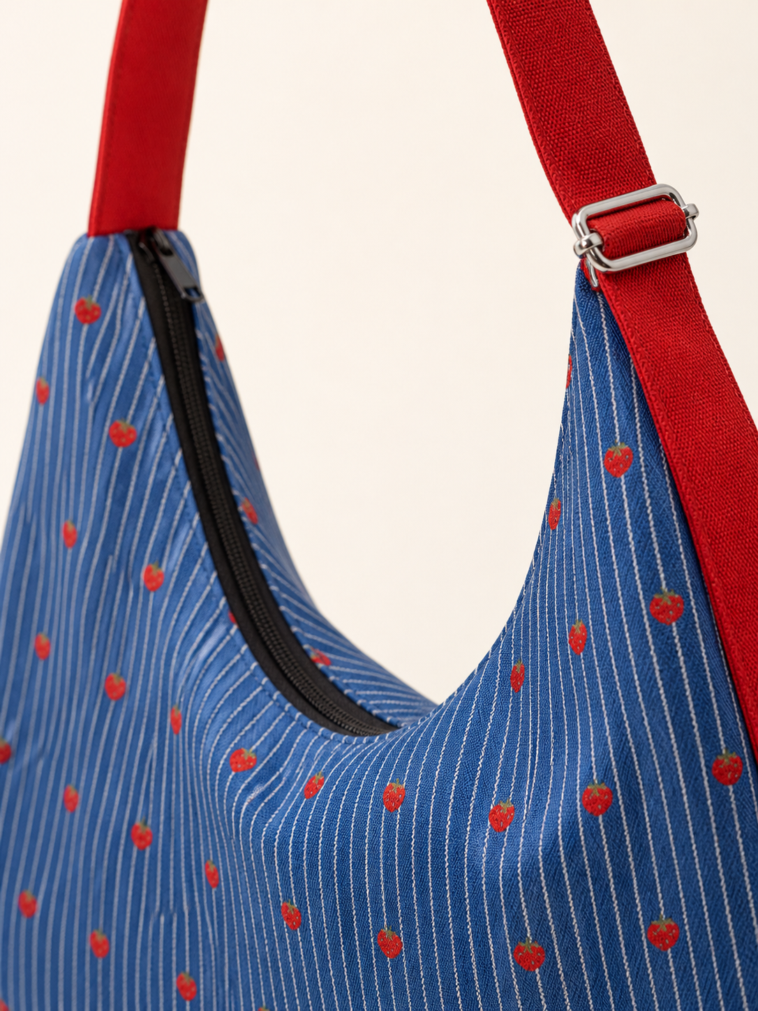 Strawberry Dot Canvas Crossbody Bag — canvas print detail