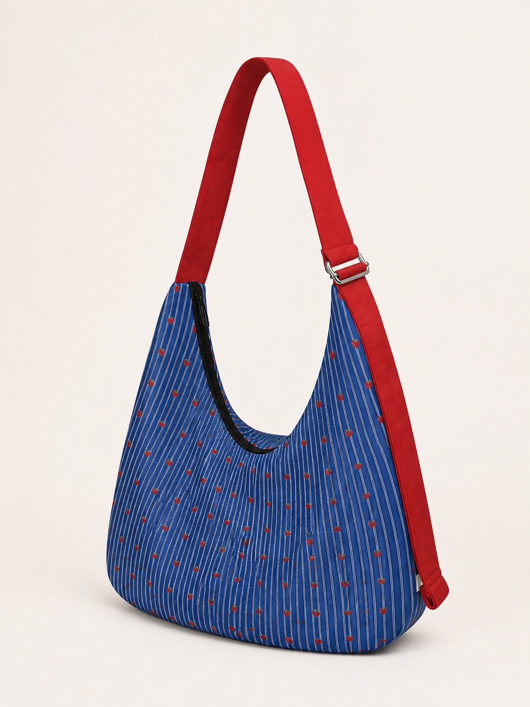 Strawberry Dot Canvas Crossbody Bag — strap and hardware detail