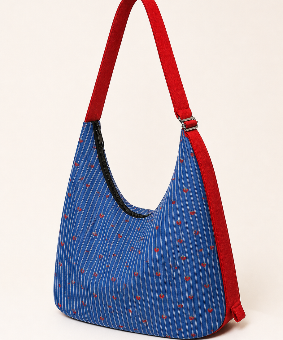 Strawberry Dot Canvas Crossbody Bag — zipper detail