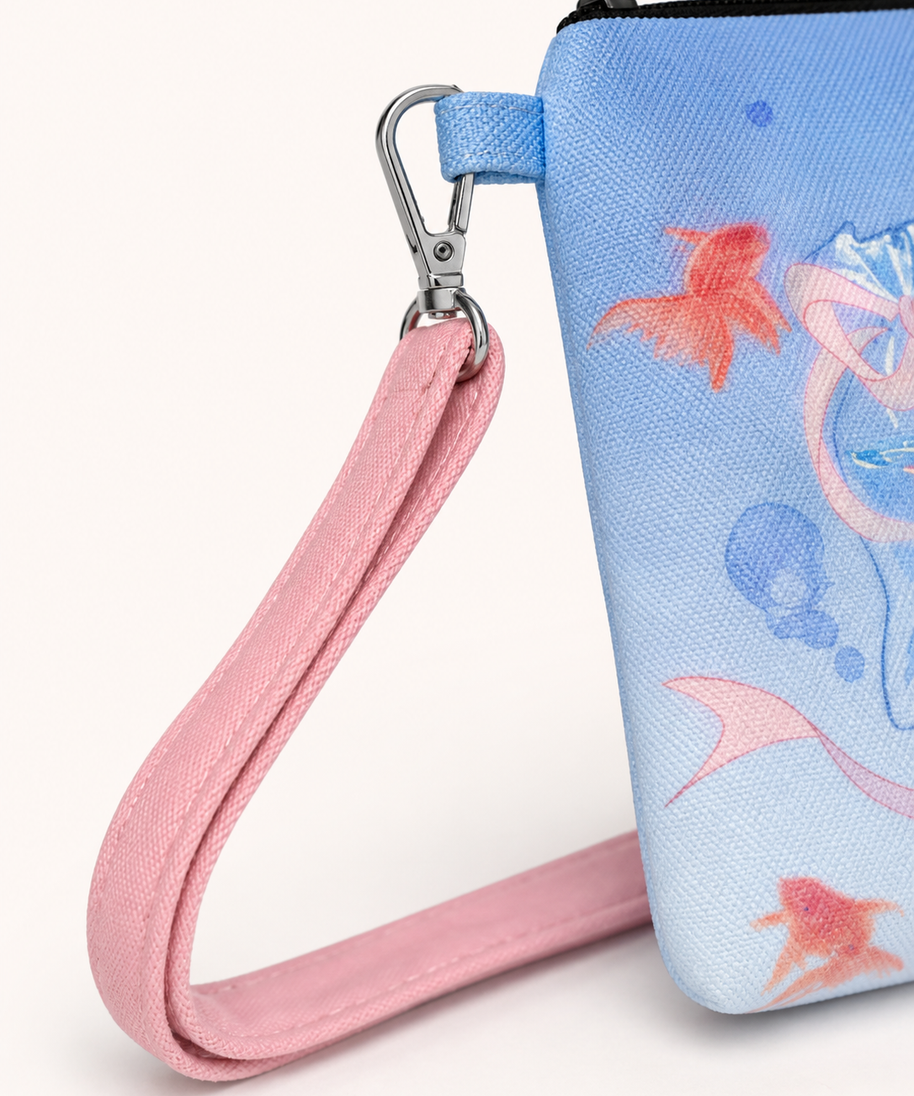 Summer Fish Canvas Phone Bag — strap detail