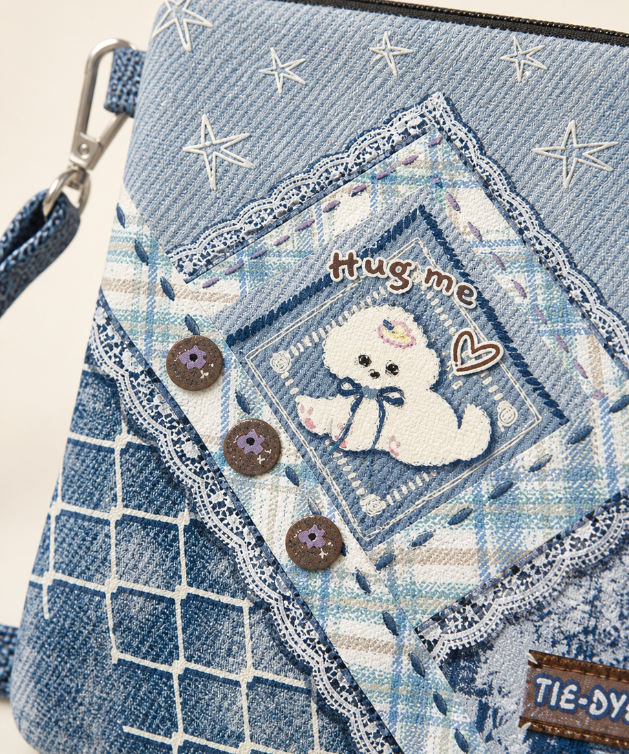 Tie-Dye Puppy Canvas Phone Bag — front artwork detail