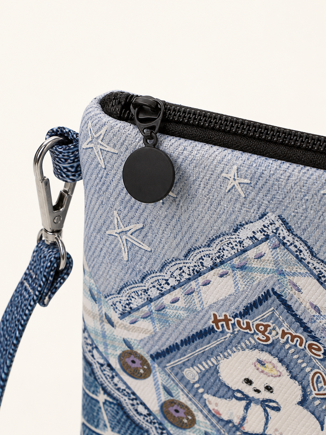 Tie-Dye Puppy Canvas Phone Bag — zipper detail