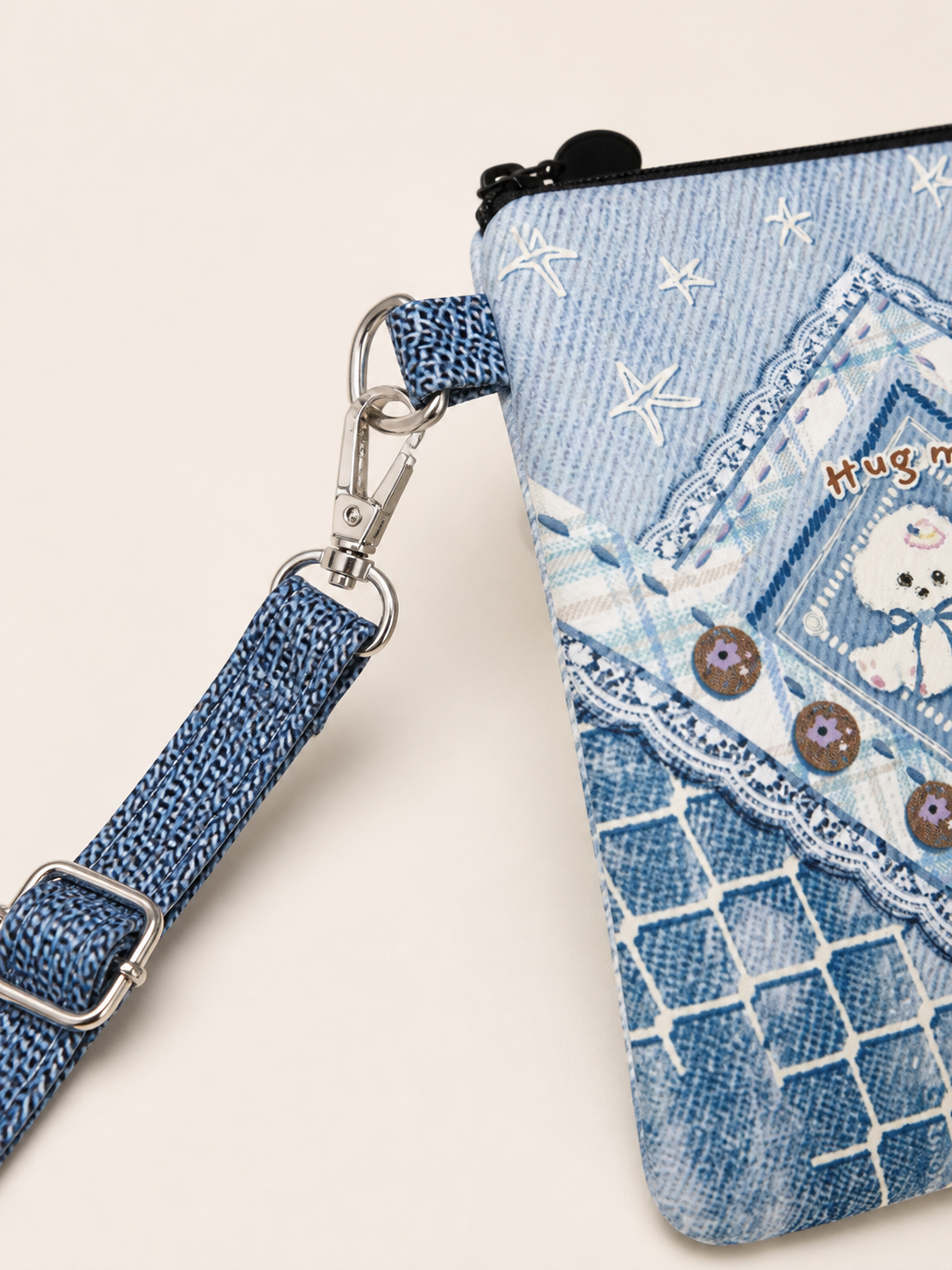 Tie-Dye Puppy Canvas Phone Bag — strap detail