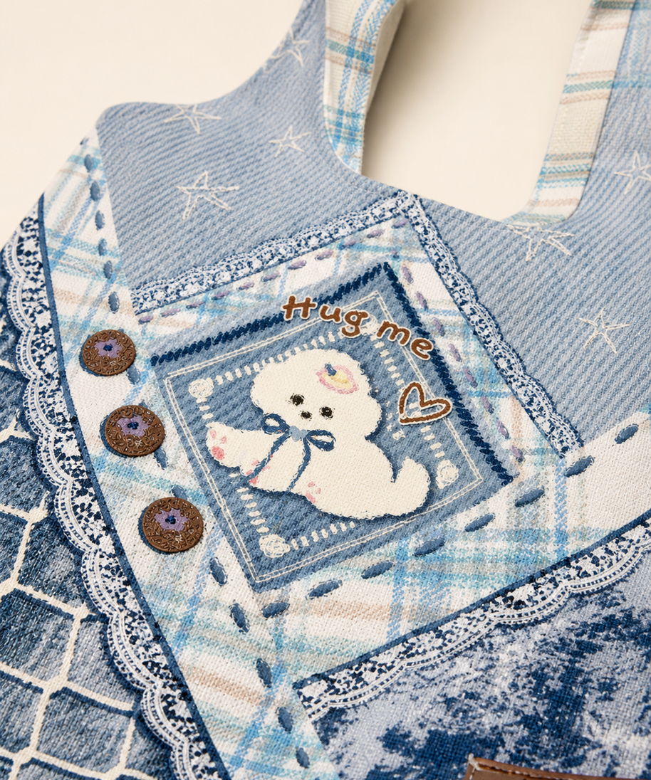 Tie-Dye Puppy Canvas Shoulder Bag — puppy artwork detail
