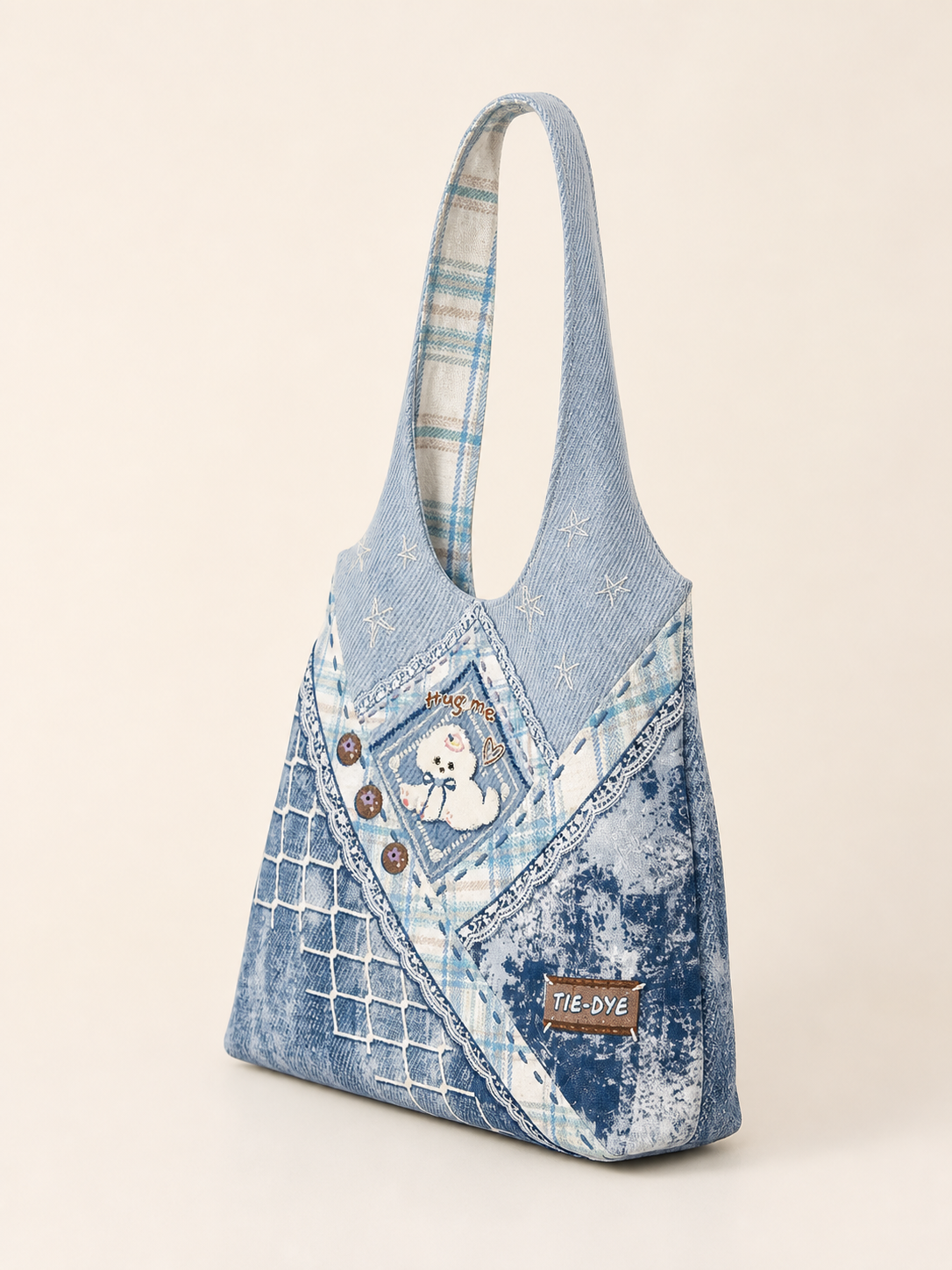 Tie-Dye Puppy Canvas Shoulder Bag — back and construction detail