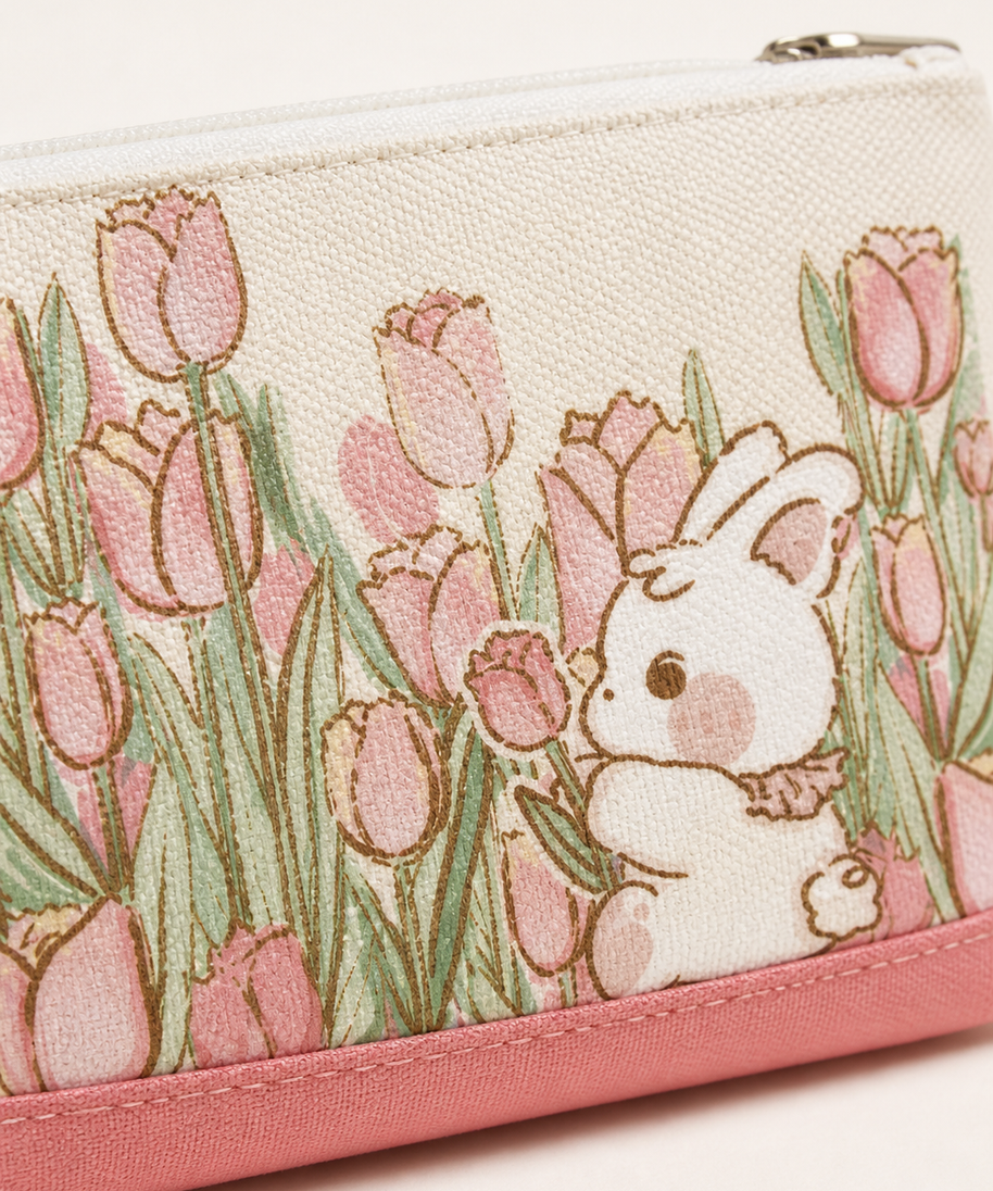 Tulip Field Canvas Coin Purse — canvas and base detail