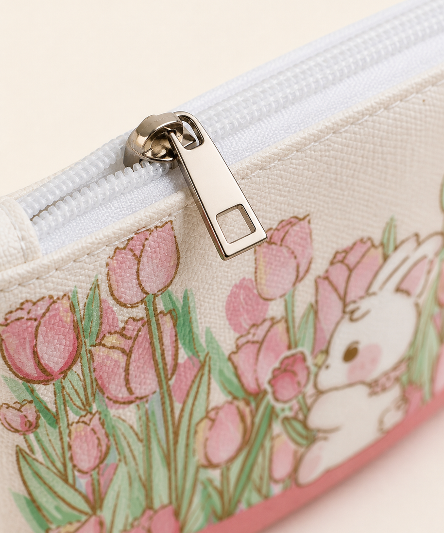 Tulip Field Canvas Coin Purse — zipper detail