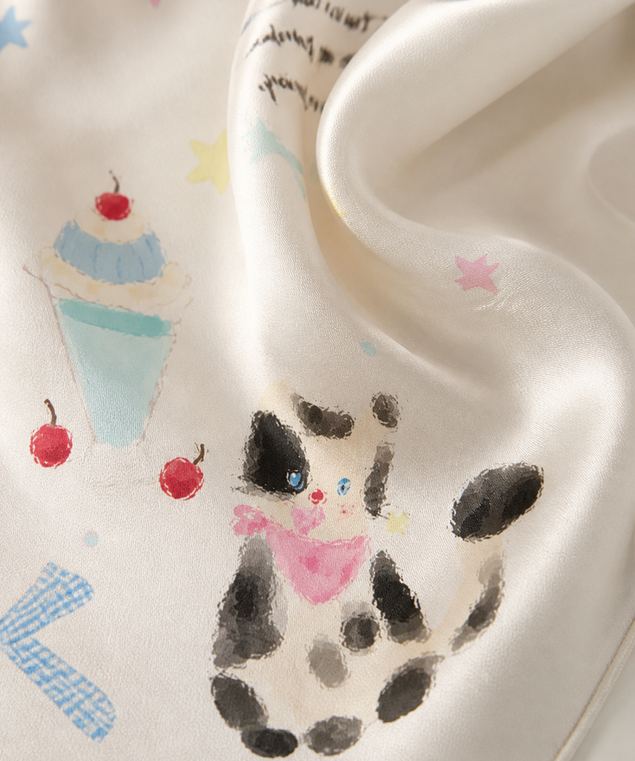 Watercolour Cat Silk Scarf — artwork detail
