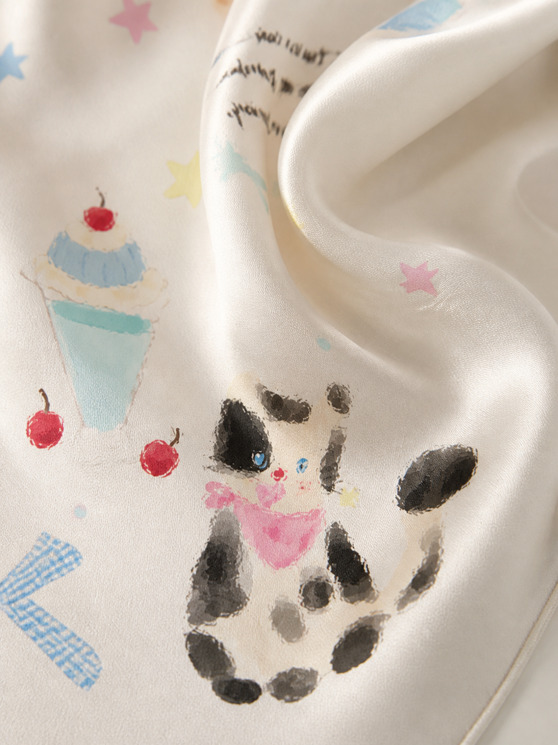 Watercolour Cat Silk Scarf — artwork detail