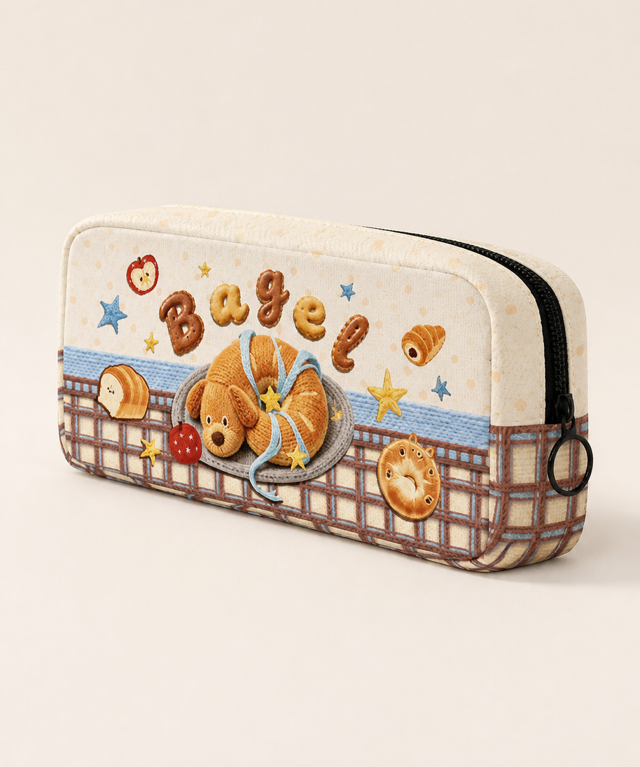 Wheat Puppy Canvas Box Pencil Case — back view