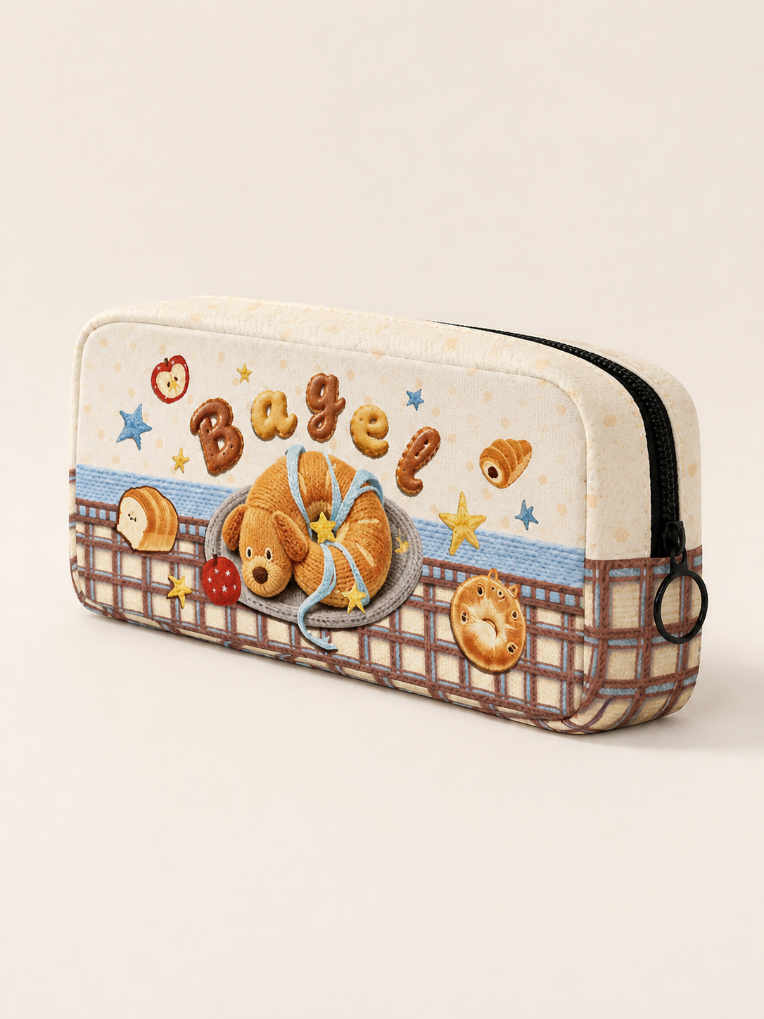 Wheat Puppy Canvas Box Pencil Case — back view