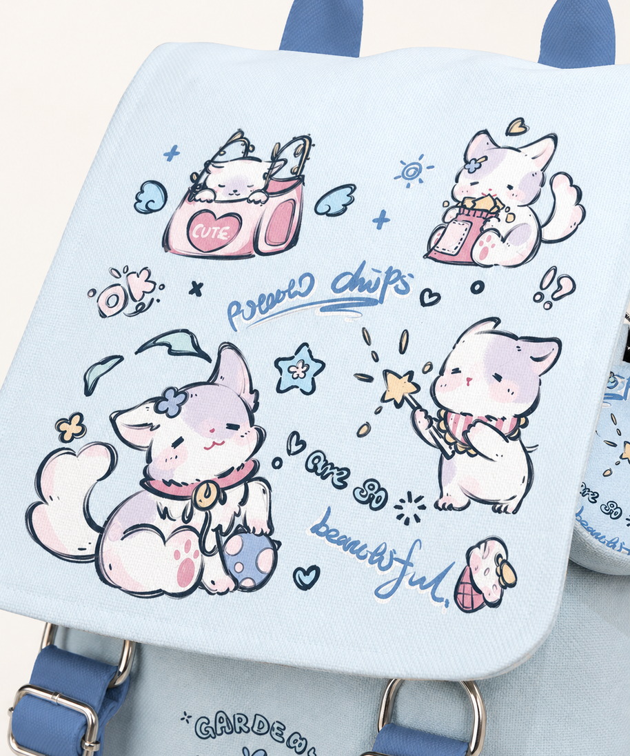 Winter Cat Canvas Flap Backpack — artwork detail