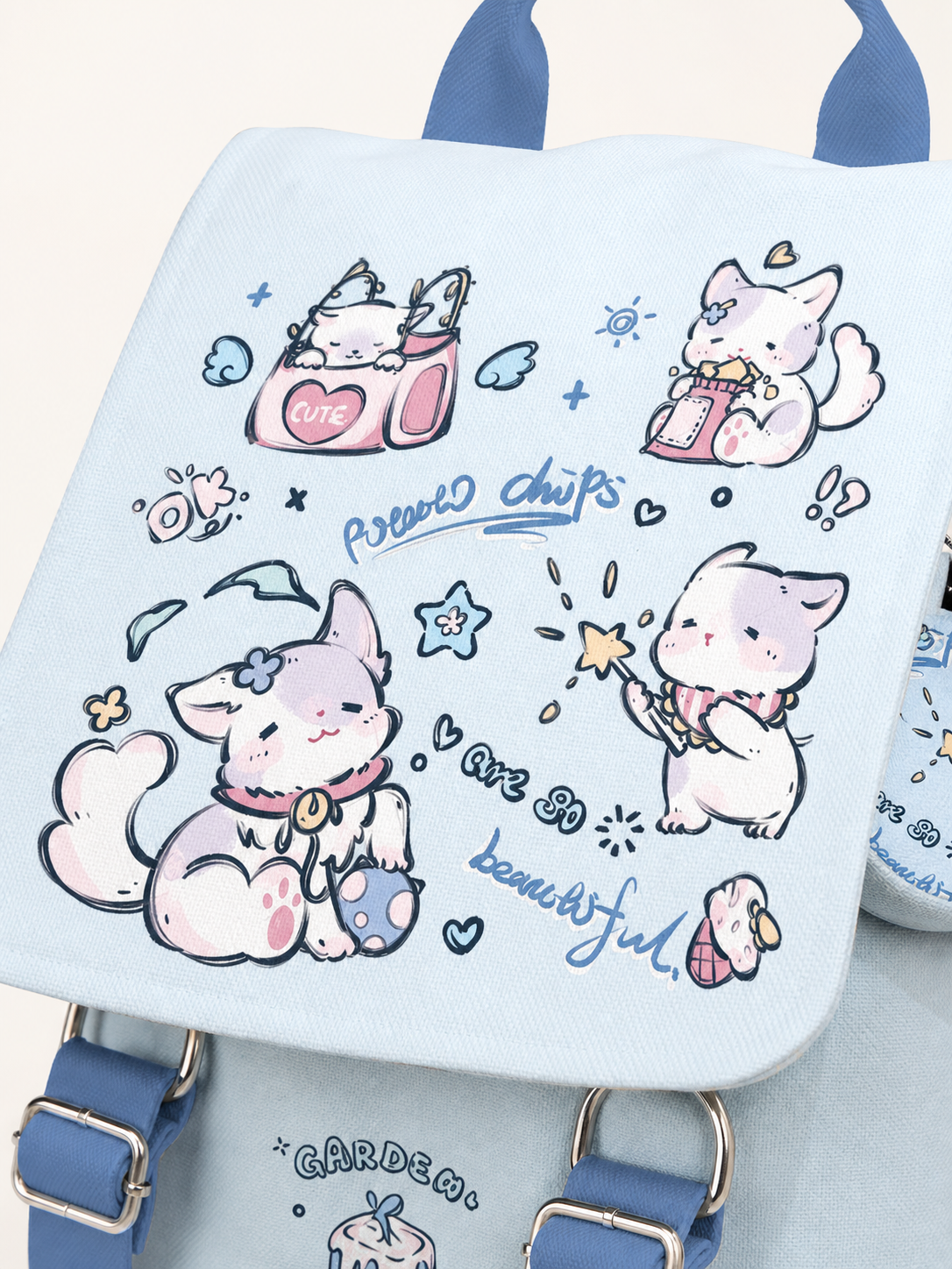 Winter Cat Canvas Flap Backpack — artwork detail