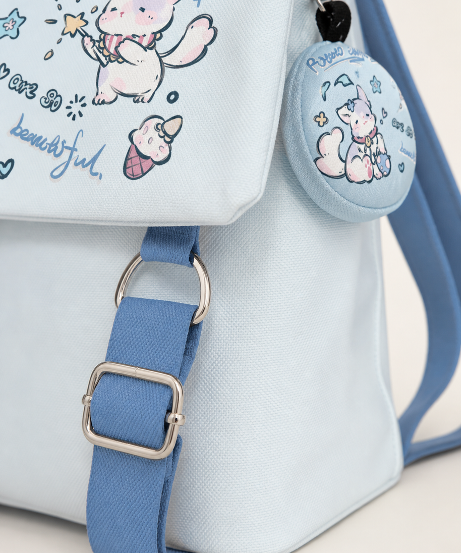 Winter Cat Canvas Flap Backpack — strap detail