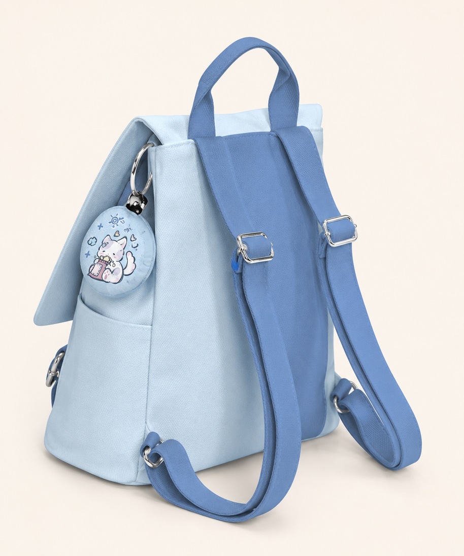 Winter Cat Canvas Flap Backpack — back view