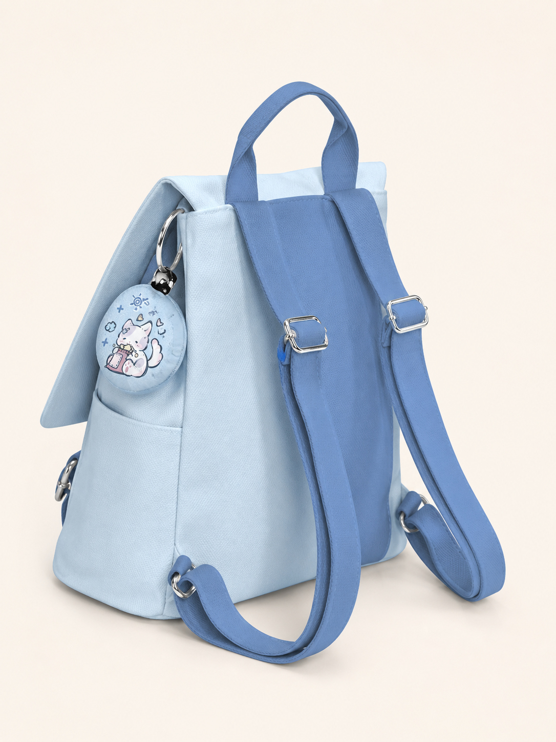 Winter Cat Canvas Flap Backpack — back view